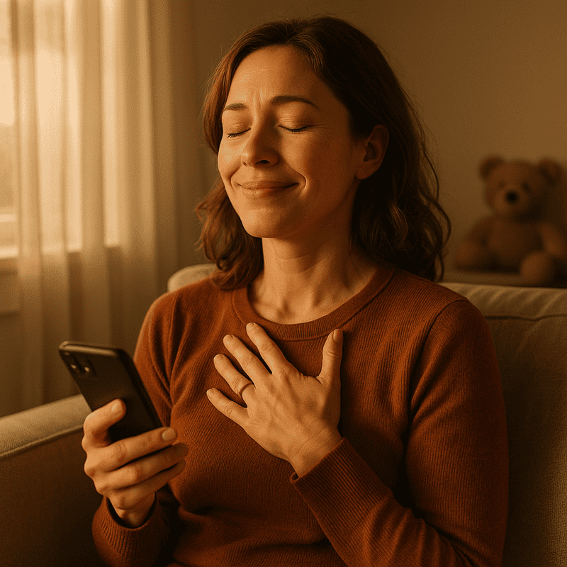 A mother taking a calm breath after her appeal letter is ready